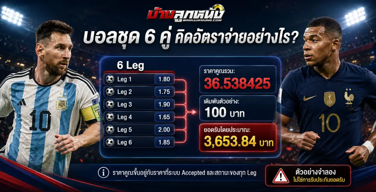 บอลชุด 6 คู่ มีอัตราจ่ายเท่าไร ตารางราคาคูณพร้อมตัวอย่างเงินเดิมพัน