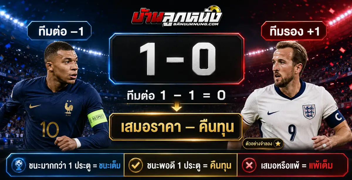ราคาบอล1 คืออะไร ตัวอย่างเต็มลูกเมื่อชนะหนึ่งประตู