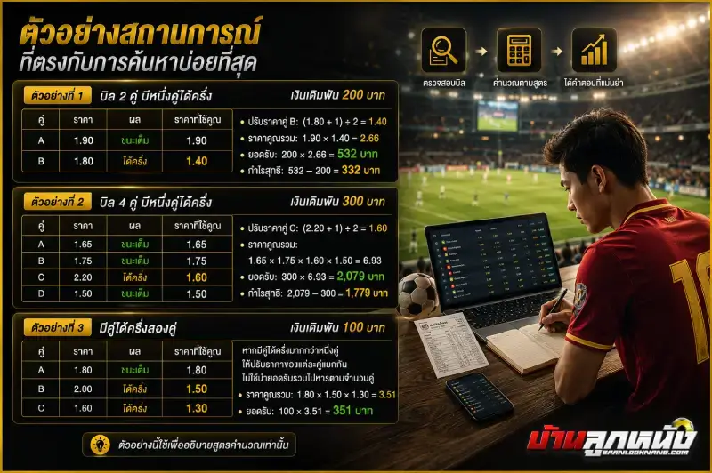 วิธีคิดเงินบอลชุด ได้ครึ่ง